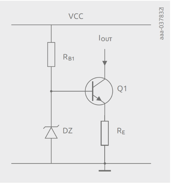 Figure 6 Constant current sink with a Zener diode in the base bias circuit